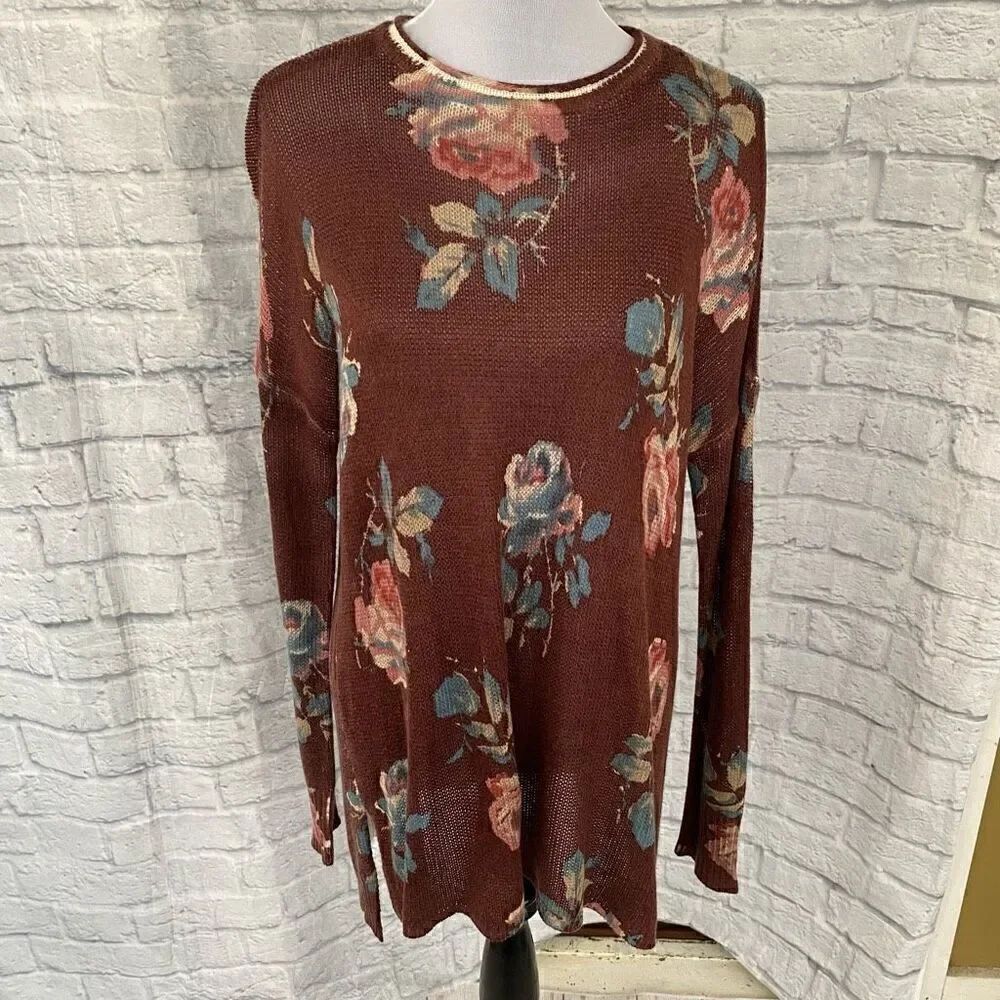 Show me your mumu women S Longsleeve scoopneck floral print Flowy sweater